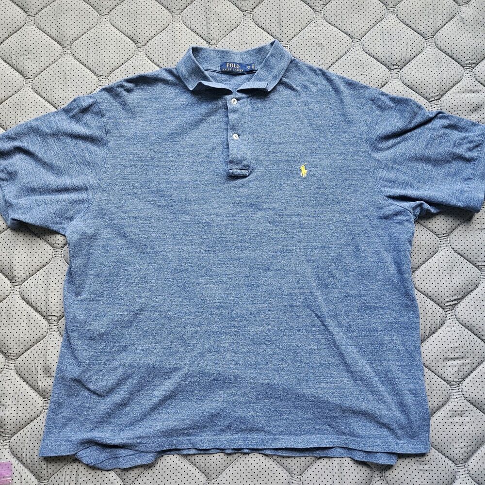 Polo Ralph Lauren Polo Shirt Mens 2XB Blue Heather Short Sleeve Yellow Pony Logo